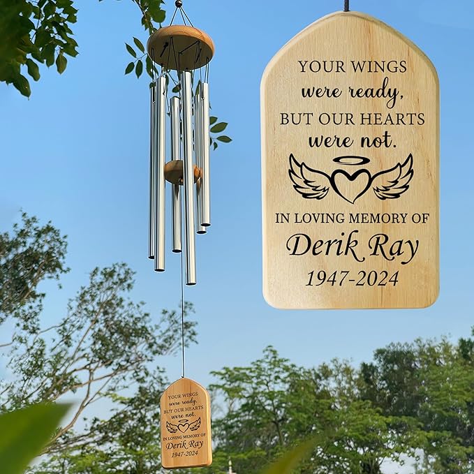 Memorial Wind Chimes - Sympathy Gift for Loss of Loved One, In Memory of a Loved One - Bereavement Gift Ideas - Your Wings were Ready