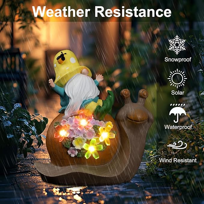 Solar Gnomes Outdoor Snail Garden Statue for Yard with Outdoor Decorations for Patio Mom Gift