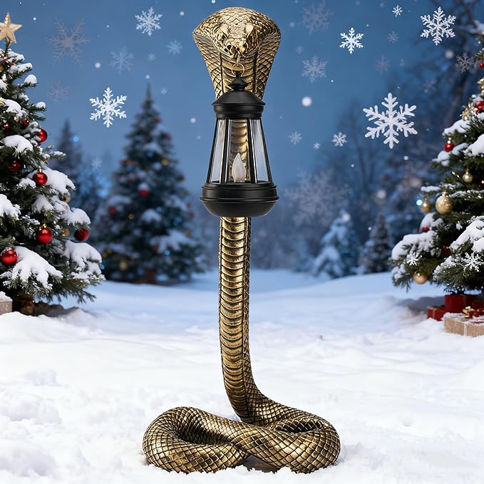19.29'' Garden Outdoor Statues Snake with Solar Lantern,Lawn Decor Snake Statue for Patio,Balcony,Yard Ornament - Unique Housewarming Gifts,Haunted House Prop and Christmas Decorations