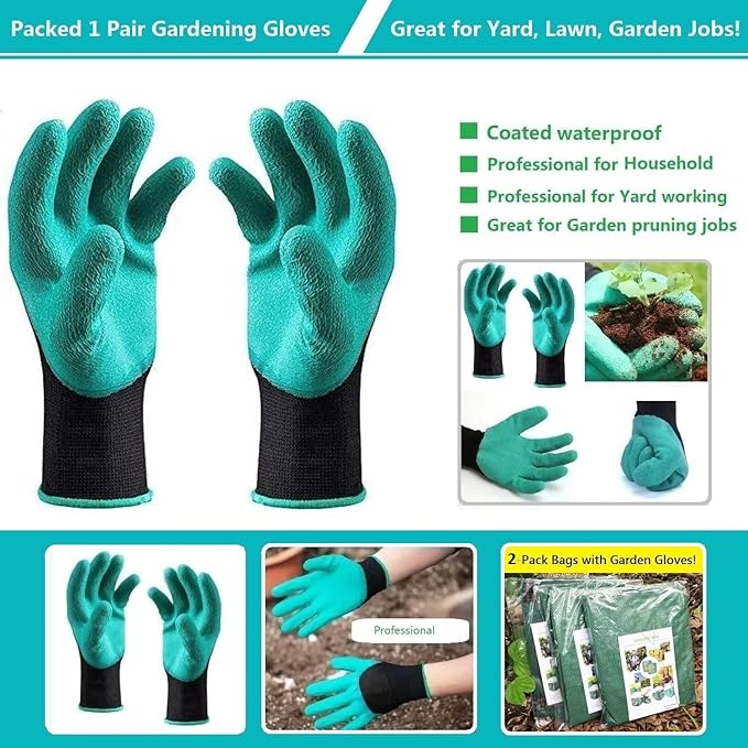 Professional 3-Pack 63 Gallon Lawn Garden Bags Large (D31,H19 inch) Yard Waste Bags w/Gardening Gloves, Standable Big Leaf Bag,Yard Debris,Lawn Trash Container,Grass Clippings Bags,Weeds Bag 4 Handles
