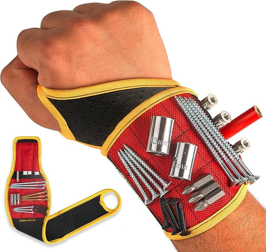BINYATOOLS Magnetic Wristband for Tools Magnet Screw Holder Wrist Support Keeps Screws Nails Drill Bits Handy Unique Tool Gadgets for Men's & Dad Perfect Christmas Gifts Stocking Stuffers (RED)