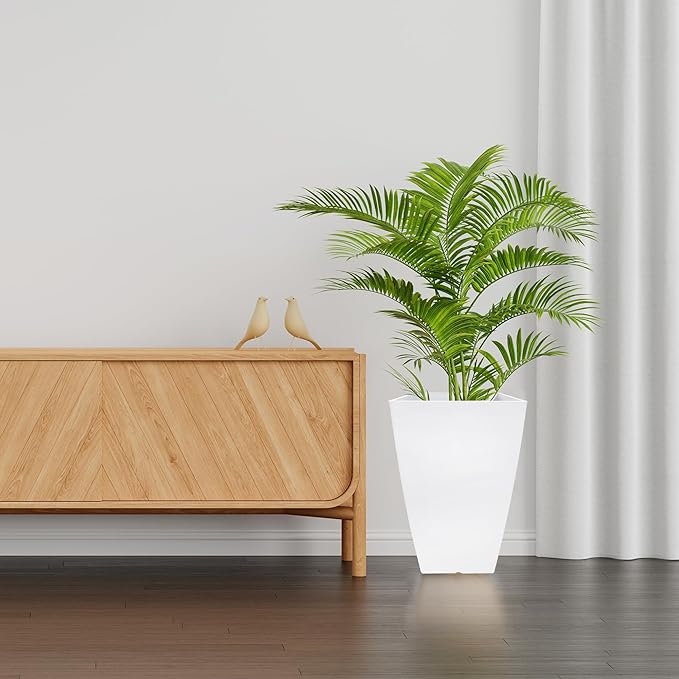 RUBBER BOND Plastic Plant Pots 2 Pack - Modern Indoor/Outdoor Planters for Home Decor - Weather-Resistant Large Flower Pots - Lightweight 22 Inches Tall Planters