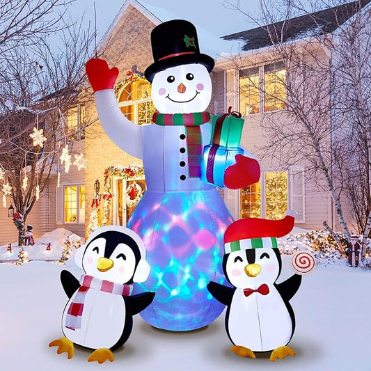 8ft Christmas Inflatables Outdoor Christmas Decorations, Inflatable Snowman Penguin Blow Up Yard Decorations with Rotating LED Lights for Yard Garden Lawn Xmas Holiday Decor