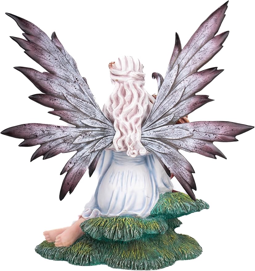 Resin Dragon & Fairy Figurine, Mythical Fantasy Decor with Dark Wings & White Dress - Enchanted Collectible Home Accent for Shelves, Mantels & Fairy Gardens