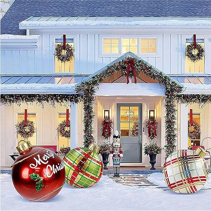 32 Inch Giant PVC Christmas Decorated Ball Inflatable Outdoor Holiday Yard Decorations Yard Decorations Outdoor Decorations for Decor(1 Pcs) (red Balloon)