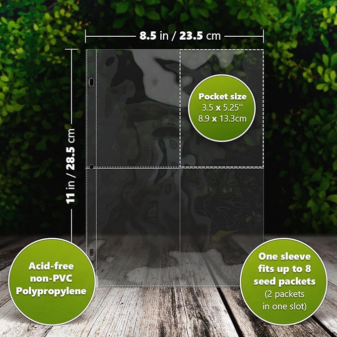 Seed Storage Organizer Sleeves (100 Pack) 4 Pocket Garden Seed Organizer, Slot Size 3.5x5 Clear Sleeves for Seed Packet Storage, Seed Keeper, Seed Organizer Binder (100 Pack, 3.5 x 5.25'' - 4 Pocket)