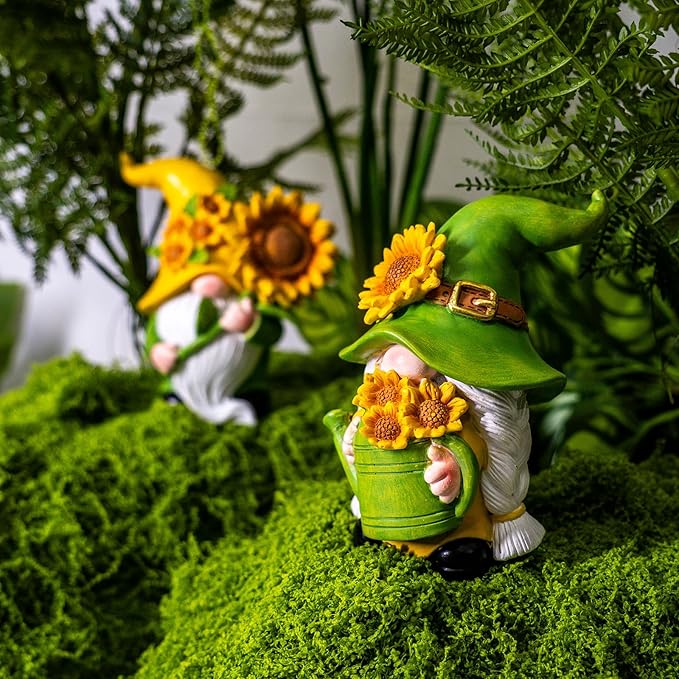 2PCS Sunflower Gnome Decor,Dynamic Spring Gnomes Decorations for Home and Yard Swedish Tomte Elf Dwarf Figurines Summer Outdoor Gnomes Gifts for Women (Sunflowers)