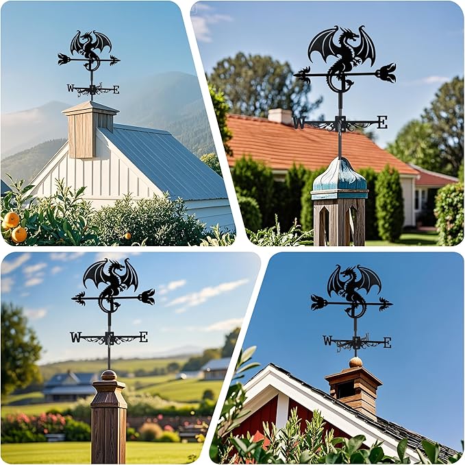 Dragon Wind Weathervanes Metal Weather Vane for Roof Mount Wind Direction Indicator Outdoor Weather Vanes Yard Patio Wind Vanes for Outside Yard Farm Garden Patio Decoration
