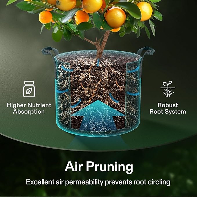 VIVOSUN 5-Pack 7 Gallon Grow Bags, 500G Thick Nonwoven Fabric Pots with Strap Handles, Multi-Purpose Rings, for Low Stress Plant Training Fruits, Vegetables, and Flowers