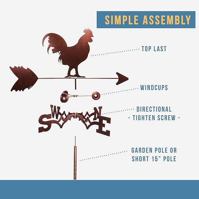 SWEN Products Rooster Chicken Weathervane (Garden Stake Included)