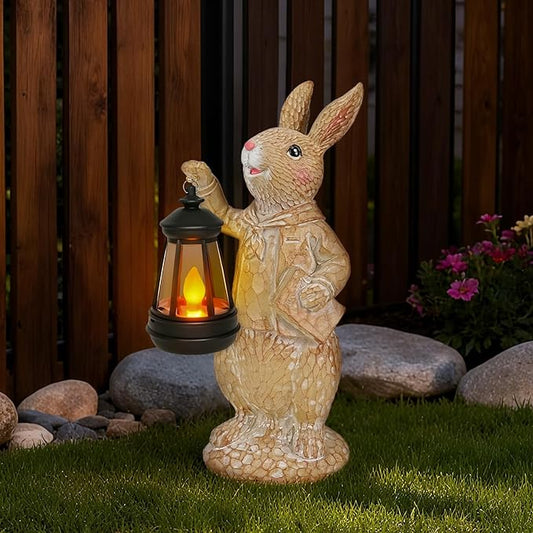 Dr. Bunny Solar Garden Statue, Adorable Rabbit Figurine with Glowing Lantern, Handcrafted Resin Home Decor for Patio, Balcony, Yard, Gift for Women, Housewarming, Birthday, Christmas