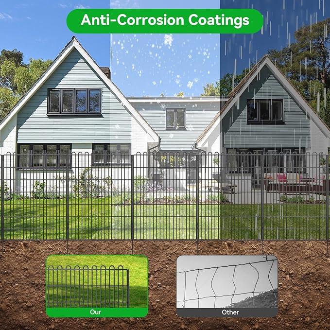 Decorative Garden Fence 10 Panels 23.6 ft(L) X 40 in(H) Animal Barrier for Yard, Patio, Garden Borders, No-Dig Outdoor Fencing with Rustproof Metal Panels, Temporary Ground Stakes for Dogs, Rabbit