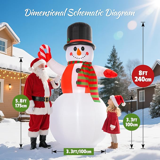 8 FT Christmas Inflatables Yard Decorations Snowman Outdoor, Giant Christmas Blow Ups Outdoor Decor Waterproof with Built-in Bright LED Lights for Yard Garden Patio Lawn