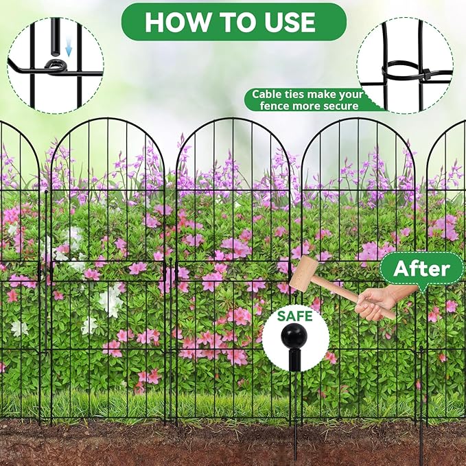 GOTGELIF 10 Pack 32in(H) X 10ft(L) Decorative Fence, Arched Fence - Easy to Disassemble & Install & No Dig Metal Garden Fence Border with 11 Metal Stake for Flower Bed, Landscape, Yard, Patio