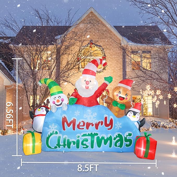 MUMTOP 7.5FT Long Christmas Inflatables Outdoor Decorations, Inflatables Santa Snowman Gingerbread Man Penguins Blow up Merry Christmas Yard Decorations Built-in LED Lights for Outdoor Party Holiday