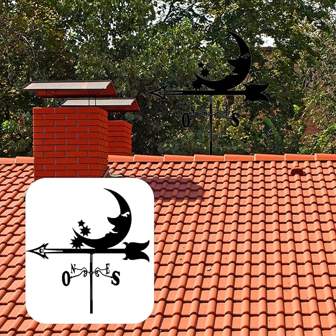 Cast Iron Wind Vane Weathercock Metal Weather Vane Wind Direction Indicator Wind Measuring Tool for Garden Decor Farmhouse Decorative Outdoor Garden Wind(Color:A)