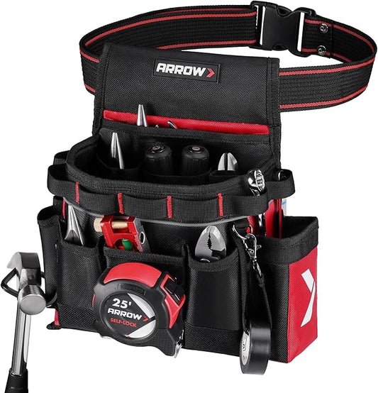 ARROW Tool Belt Heavy-Duty, Electrician Tool Pouch with 10 Pockets, 840D Oxford Fabric, Utility Belt with Hammer Holder, Adjustable Tool Belts for Men Women Electrician Carpenter, Construction