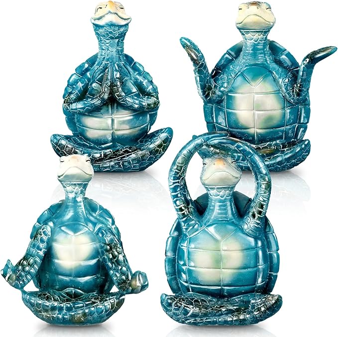4 Pcs Sea Turtle Meditation Yoga Decor Zen Sea Turtles Garden Statue Figurines Coastal Ocean Beach Bathroom Decor Turtle Gifts for Women Yogis Home Office Decorations(Fashion)