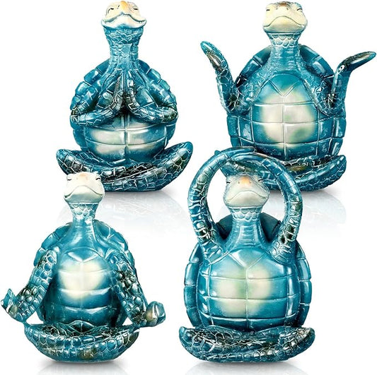 4 Pcs Sea Turtle Meditation Yoga Decor Zen Sea Turtles Garden Statue Figurines Coastal Ocean Beach Bathroom Decor Turtle Gifts for Women Yogis Home Office Decorations(Fashion)