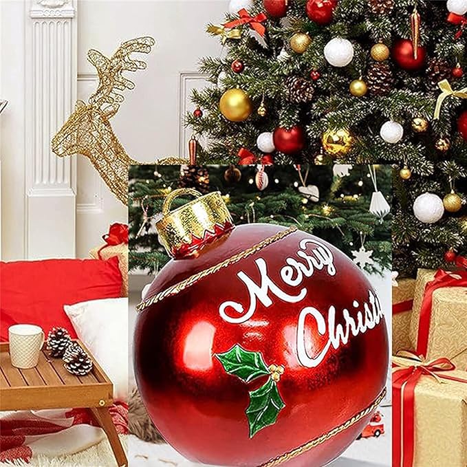 Giant PVC Christmas Decorated Ball Inflatable Outdoor Holiday Yard Decorations - Red Balloon with Letters (32 Inch, 60cm,1Pcs)