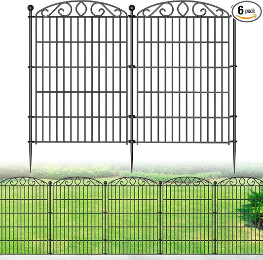 No Dig Decorative Garden Fence 6 Panel - 36in H x 12ft L, Tall Animal Barrier for Dogs Rabbits, Rustproof Metal Wire Panels for Yard, Patio, and Outdoor Border Use