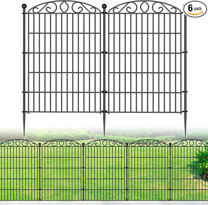12 Panel Garden Fence - 36in H x 24 ft L, No Dig Rustproof Metal Tall Animal Barrier for Dogs Rabbits, Decorative Outdoor Border for Yard, Patio, and Flower Beds