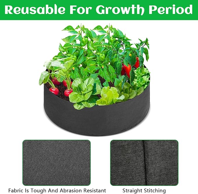 2 Pack Large 50 Gallon Plant Grow Bags, Round Black Fabric Raised Garden Beds, Durable Garden Planter Cloth Pots Container to Grow Vegetables for Outdoor Plants
