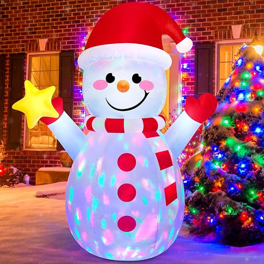5FT Snowman Inflatable Outdoor Christmas Inflatables Blow Up Yard Decorations, Built-in Colorful Rotating LEDs Funny Merry Xmas Snow Man Decor with Star & Smile for Holiday Garden Patio Lawn Party