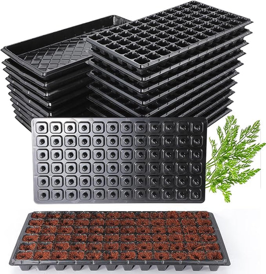 (20Pack) 72-Cell Seed Starter Trays with Dibber, 10 Pack Nursery Starting with Base Tray, 72 Hole Soil Digger for Setting Out Quickly, Seedling Planting Tray, Germination Kit Trays Reusable