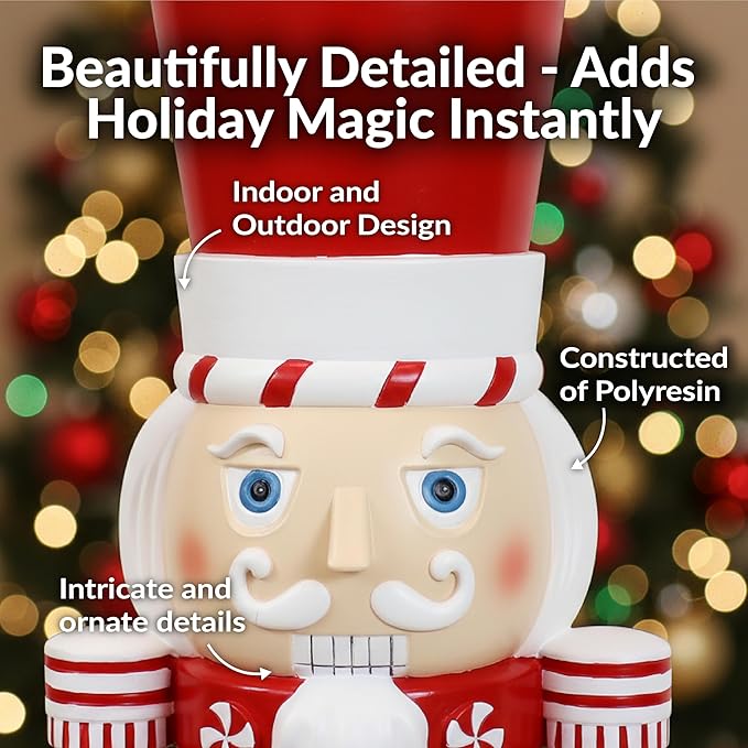 Sunnydaze 3ft Alfonso The Noble Nutcracker Christmas Decoration - Polyresin Indoor or Outdoor Nutcracker Statue with Candy Cane Design