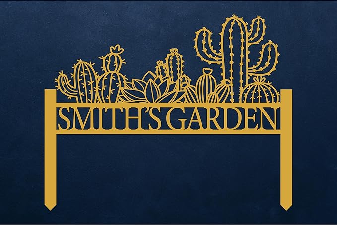 Personalized Cactus Metal Garden Sign, Large Garden Decoration Metal Sign with Stakes, Custom Gardener Family Name Sign, Cactus Decor for Outdoor, Patio Decorative, Yard Art, New Home Gift