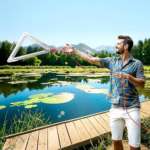 VEVOR 24in Aquatic Weed Rake, 3-Sided Lake Weed Rake with Handle, Portable and Foldable Pond Water Grass Razor, Stainless Steel Throwable Floating Pond Weeds Cutter with 30 ft Rope, for Lakes Ponds
