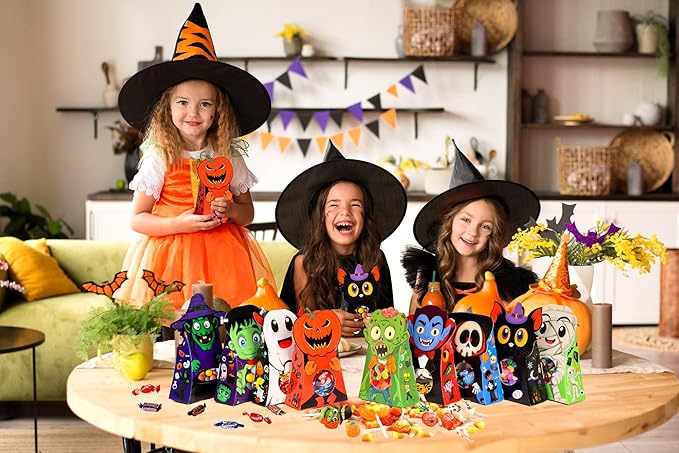 Giiffu 54-Pack Halloween Treat Boxes with Clear Window - 9 Designs Trick or Treat Candy Bags for Kids Party Favors Supplies, Classroom Exchange (6 x 4 x 2 Inches)
