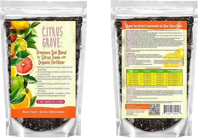Premium Organic Citrus Potting Soil for Indoor/Outdoor Plants - Perfect for Oranges, Lemons, Limes & Grapefruits Trees - Hand Blended for Optimal Growth (3 QUARTS)