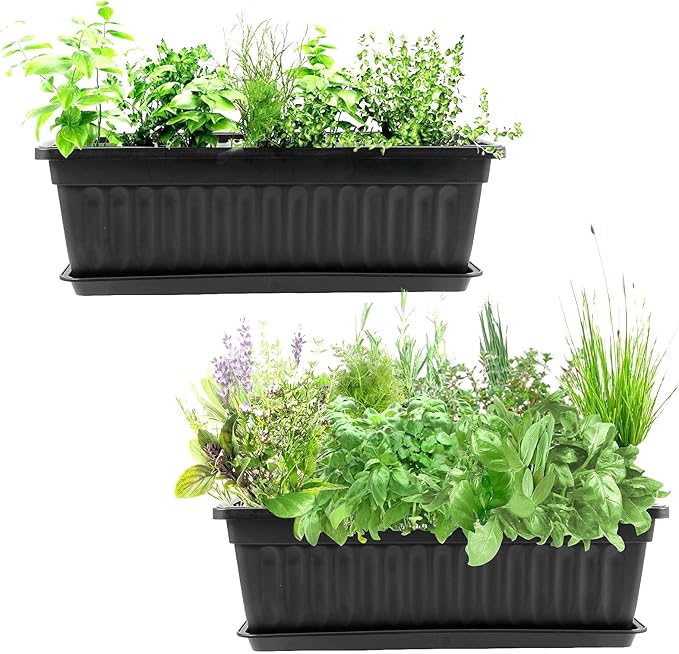 JOIKIT 17 Inches Black Plastic Planter Box, 6 Packs, Good Drainage, Indoor Outdoor Usage, for Garden, Windowsill, Patio, Balcony