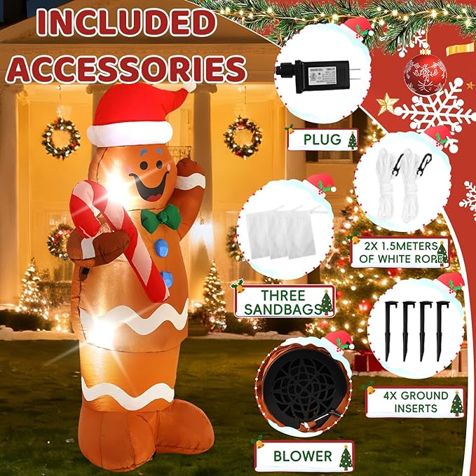5FT Pancake Man Inflatable Decoration with Built-in LED Lights, Christmas Outdoor Inflatable Decoration for Lawn, Yard, Garden, Patio