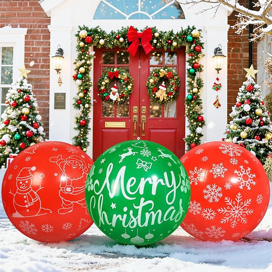 3 PCS 32 Inch Christmas Inflatable Balloons PVC Large Christmas Inflatable Outdoor Balls for Xmas Garden Lawn Yard Holiday Front Door Decoration