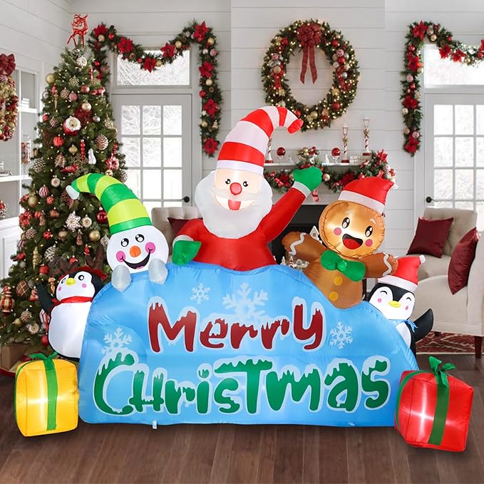 Vipush 8.5 FT Christmas Inflatable Merry Christmas Decorations Snowman Maker Christmas Decorations Outdoor Inflatable with LED Light, Outdoor Holiday Decor Blow Up Yard Decor