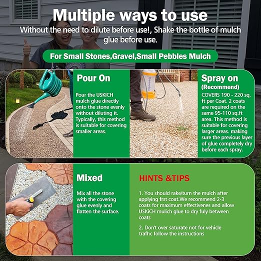 Mulch Glue for Landscaping, 1.32Gallon Rock Glue,No-Toxic Long-Lasting,Fast-Dry Strong Pebble Binder, Powerful Pea Gravel Binder for Garden, Pine Straw for Outdoor,Mulch Lock and Pea Gravel Stabilizer