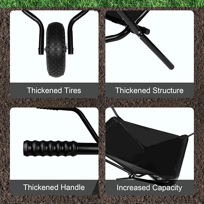 Collapsible Wheelbarrow, Foldable Yard Cart - Easy Loading & Dumping Garden Cart with Thickened Oxford Cloth for Nutrient Soil, Grass, Leaves & Garden Supplies