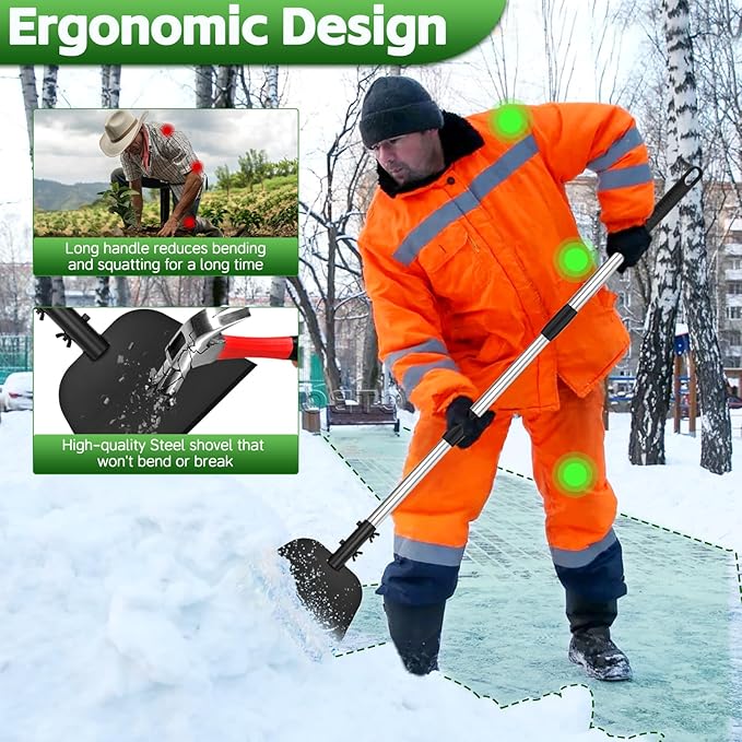 DEMARRE Snow Shovel, Floor Scraper & Ice Scraper, 55 Inch Flat Shovel for Snow Removal, Portable Snow Shovel for Driveway and Car, Garden Snow Pusher and Scraper Tool for Road and Outdoor Cleaning