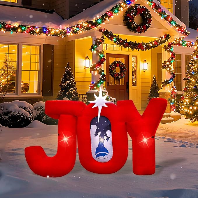 5 FT Wide Christmas Inflatable Outdoor Nativity Scene Inflatables Decoration with LED Lights Xmas Yard Blow Up Decor House Festival Backdrop Party Family (Joy Nativity)