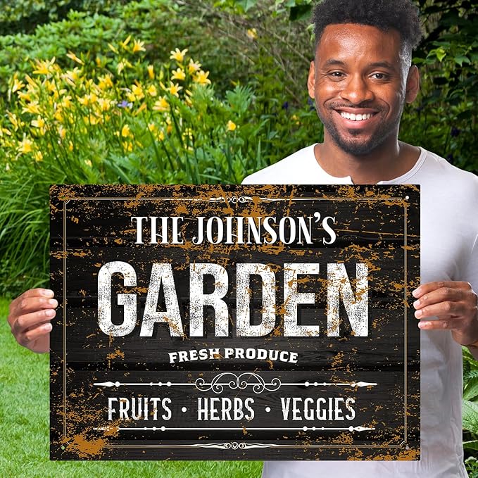 Custom Garden Sign, Christmas Gift, Personalized Text/Name for Farm and Backyard Décor Sign, 18x24 Inches, Rust Free .063 Aluminum, Fade Resistant, Made in USA by Sigo Signs