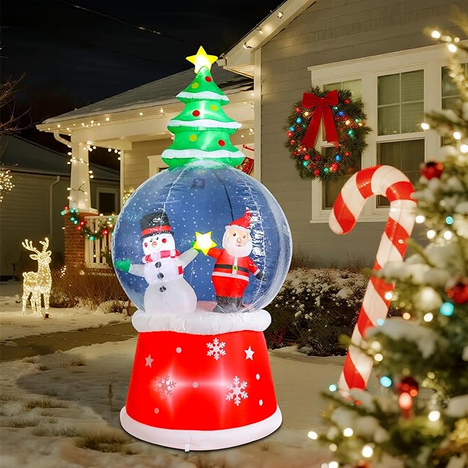 WONDER GARDEN 7.68 FT Christmas Inflatable Outdoor Decorations Christmas Santa & Snowman Snow Globe Blow Up Yard Decorations with LED Lights for Xmas Holiday Party Garden Patio Lawn Decor