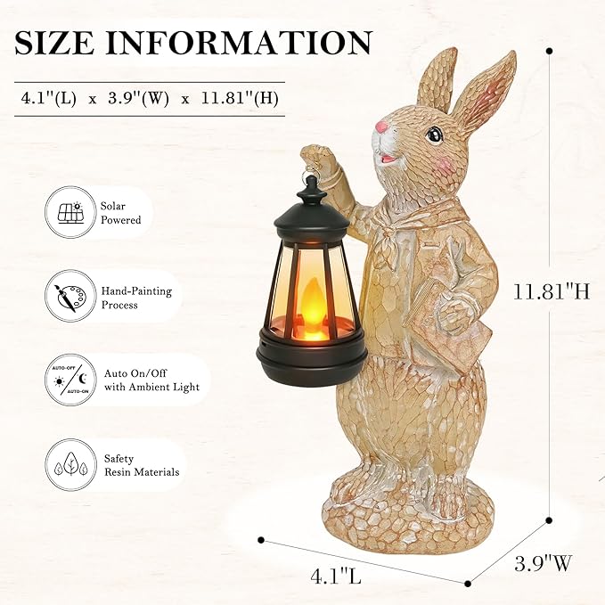 Dr. Bunny Solar Garden Statue, Adorable Rabbit Figurine with Glowing Lantern, Handcrafted Resin Home Decor for Patio, Balcony, Yard, Gift for Women, Housewarming, Birthday, Christmas
