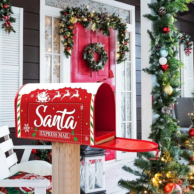Blosssound Christmas Santa Magnetic Mailbox Cover Xmas Red Post Letter Mailbox Covers Decor Christmas Santa Claus Post Box Standard Size 21 X18 Inch Garden Yard Outdoor Decoration