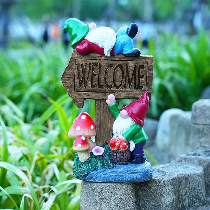 Galiyen Garden Gnomes Outdoor Clearance Large - 11.8'' Garden Gnome Statue with Solar LED Lights, Outdoor Spring Decorations for Patio Yard Lawn Porch Funny Gnomes Ornament Gift