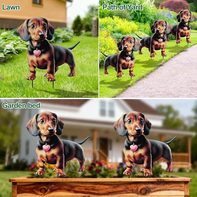Dachshund Metal Garden Stakes Decorative,Outdoor Garden Dog Decor Stake,Birthday Gifts for Mom Women,Decorative Metal Housewarming Ornament for Lawn Patio Yard Pathway.