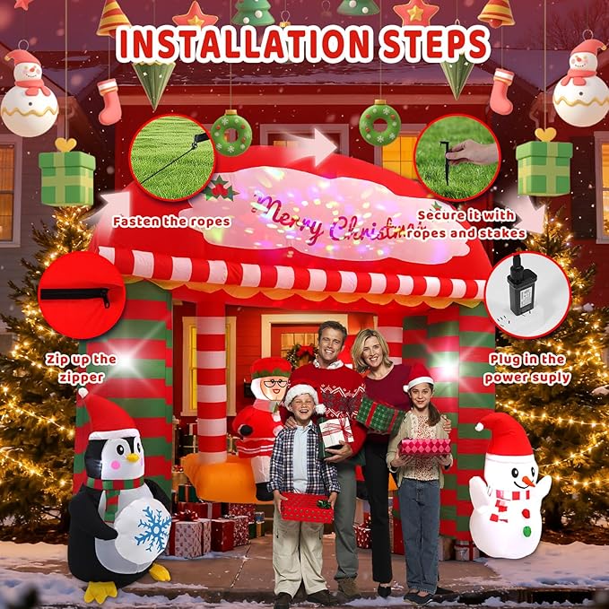 10FT Santa Claus Swing with Built-in LED Lights and Colorful Rotating Lights, Suitable for Christmas Lawns, Gardens, Courtyards Outdoor Inflatable Decoration