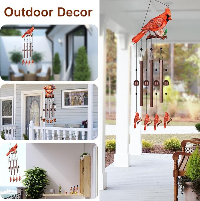 Metal Colorful Cardinal Wind Chimes for Outside to Create a Zen Atmosphere Suitable for Outdoor Garden Patio Home Decor,Melodious Melodic Tones Suitable as A Birthday for Women Mom
